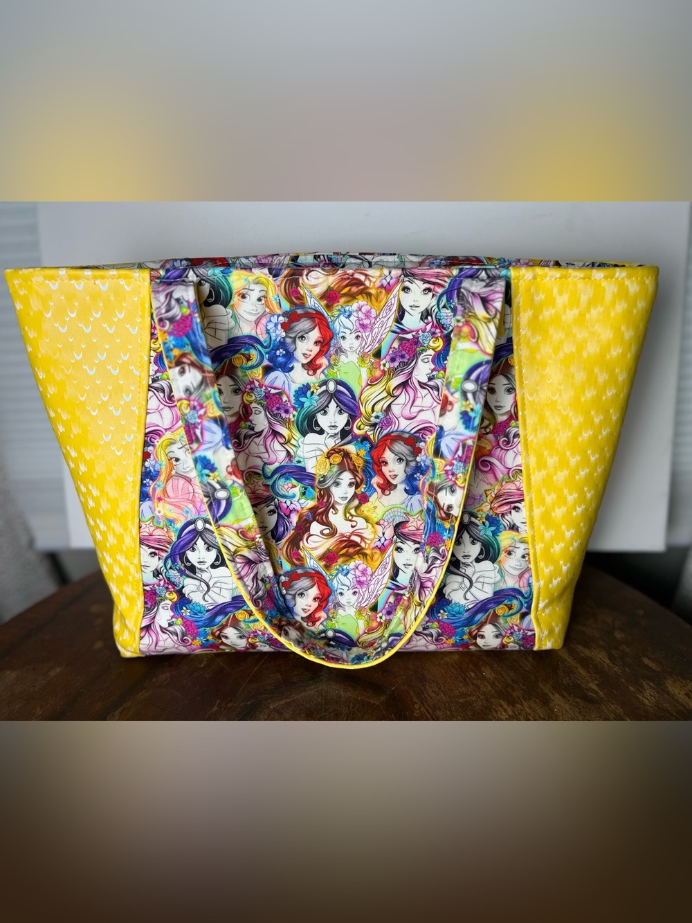 Handmade Colorful Fairytale Princess Print Tote Bag - Colorful - Large